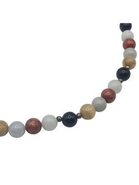 Vintage 90s Multi-Color Jade Onyx Beaded Necklace Sterling Silver Choker 15"